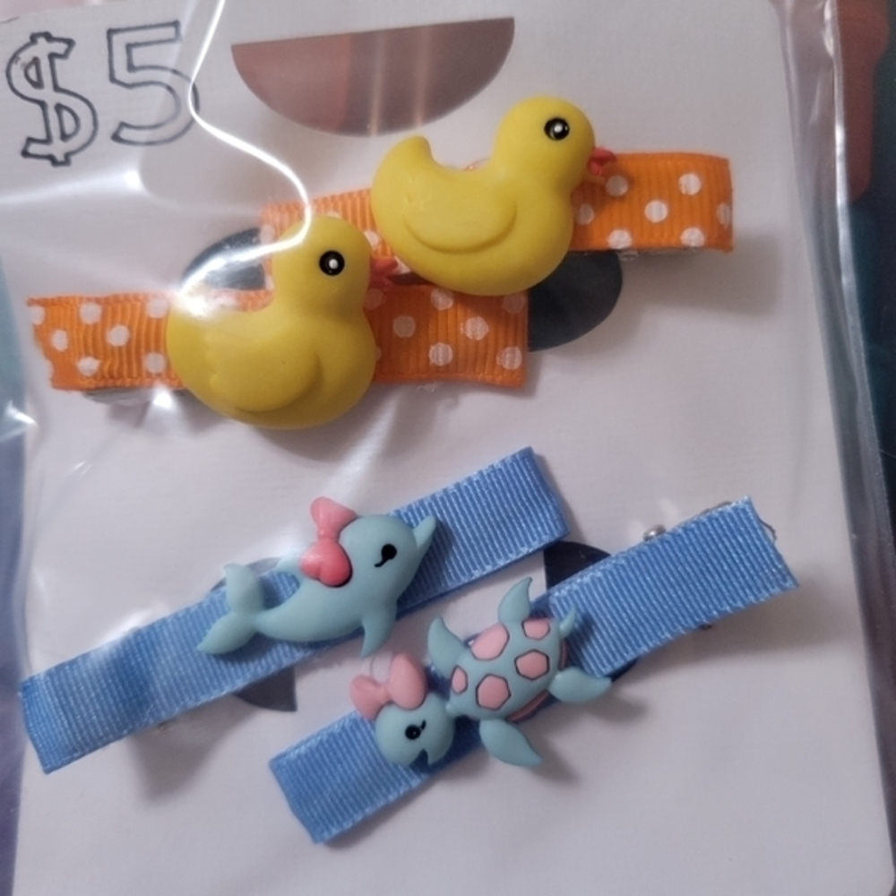 4 pack of children's hair clips ducks & turtle &‎ dolphin